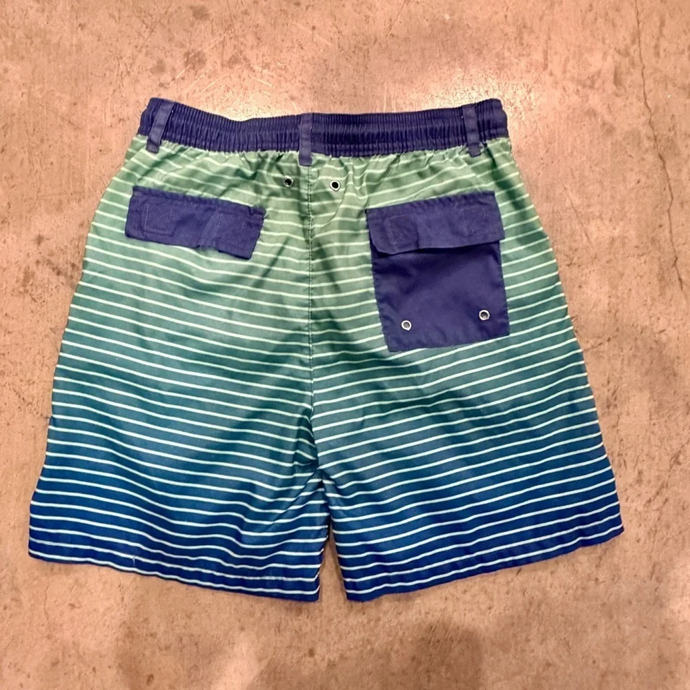 Southern Marsh Blue to Aqua Gradient Striped Swim Trunks Youth Large